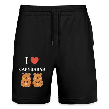 Humour Capybara - Short de jogging bio TRAINER Stanley/Stella unisexe - noir - Devant - Nik (191cm) & Marisol (170cm)