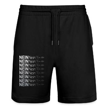 NEIN Bevor Du fragst. Nein Danke - Stanley/Stella Unisex Bio Joggingshorts Trainer  - Schwarz - Vorne - Nik (191cm) & Marisol (170cm)