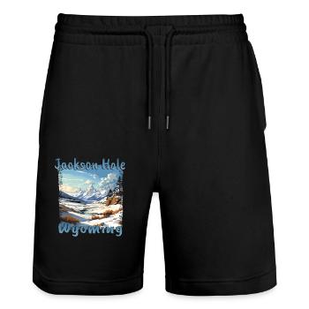 Jackson Hole Winter, Grunge Ski & Snowboard - Stanley/Stella Unisex Bio Joggingshorts Trainer  - Schwarz - Vorne - Nik (191cm) & Marisol (170cm)