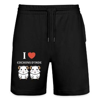 Humour cochon d'ine - Short de jogging bio TRAINER Stanley/Stella unisexe - noir - Devant - Nik (191cm) & Marisol (170cm)
