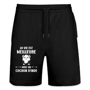 Humour cochon d'ine - Short de jogging bio TRAINER Stanley/Stella unisexe - noir - Devant - Nik (191cm) & Marisol (170cm)