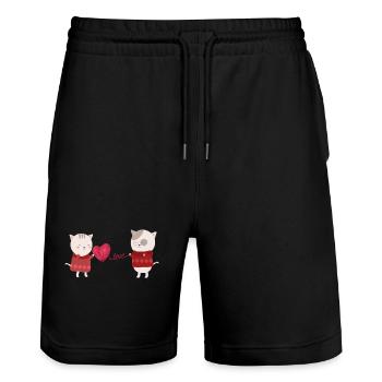 Katze Cartoon Paar Chat Bande Dessinée Couple - Short de jogging bio TRAINER Stanley/Stella unisexe - noir - Devant - Nik (191cm) & Marisol (170cm)