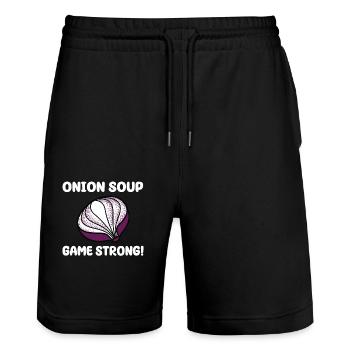 Zwiebelsuppen Game Strong - Stanley/Stella Unisex Bio Joggingshorts Trainer  - Schwarz - Vorne - Nik (191cm) & Marisol (170cm)