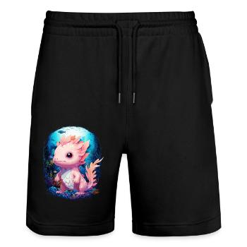 Axolotl - Stanley/Stella Trainer Unisex Organic Jogging Shorts - black - Front - Nik (191cm) & Marisol (170cm)