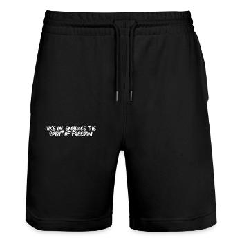 Wandern - Hike on, embrace the spirit of freedom - Stanley/Stella Trainer Unisex Organic Jogging Shorts - black - Front - Nik (191cm) & Marisol (170cm)