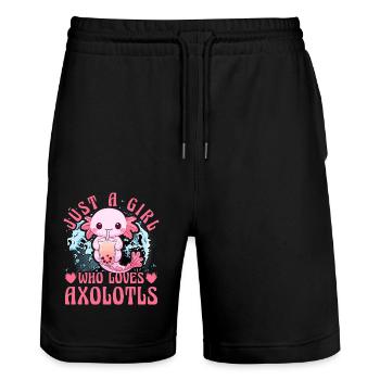 Juste une fille qui aime les axolotls - Short de jogging bio TRAINER Stanley/Stella unisexe - noir - Devant - Nik (191cm) & Marisol (170cm)