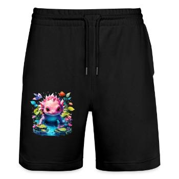 Axolotl - Stanley/Stella Unisex Bio Joggingshorts Trainer  - Schwarz - Vorne - Nik (191cm) & Marisol (170cm)