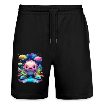 Axolotl - Stanley/Stella Trainer Unisex Organic Jogging Shorts - black - Front - Nik (191cm) & Marisol (170cm)