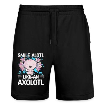 Smile alotl like an Axolotl - Stanley/Stella Trainer Unisex Organic Jogging Shorts - black - Front - Nik (191cm) & Marisol (170cm)
