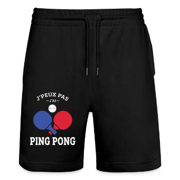 J'Peux pas j'ai Ping Pong tennis de table Pongiste - Short de jogging bio TRAINER Stanley/Stella unisexe - noir - Devant - Nik (191cm) & Marisol (170cm)