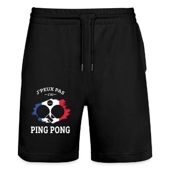 J'Peux pas j'ai Ping Pong tennis de table Pongiste - Short de jogging bio TRAINER Stanley/Stella unisexe - noir - Devant - Nik (191cm) & Marisol (170cm)