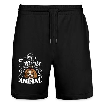 Shih tzu is my spirit animal - Stanley/Stella Trainer Unisex Organic Jogging Shorts - black - Front - Nik (191cm) & Marisol (170cm)
