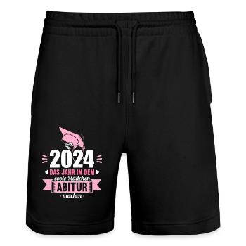Abitur Jeunes Filles Abi Abitur 2024 - Short de jogging bio TRAINER Stanley/Stella unisexe - noir - Devant - Nik (191cm) & Marisol (170cm)
