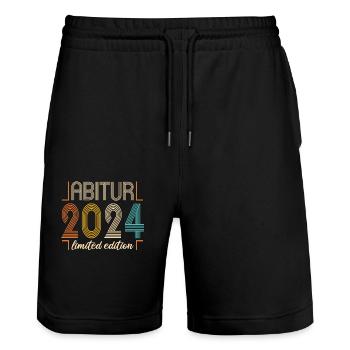 Abitur Junge Mädchen Abi Abitur 2024 - Stanley/Stella Unisex Bio Joggingshorts Trainer  - Schwarz - Vorne - Nik (191cm) & Marisol (170cm)