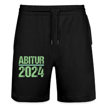 Abitur Junge Mädchen Abi Abitur 2024 - Stanley/Stella Unisex Bio Joggingshorts Trainer  - Schwarz - Vorne - Nik (191cm) & Marisol (170cm)