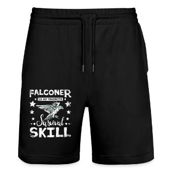 Le fauconnier est ma compétence de survie préférée - Short de jogging bio TRAINER Stanley/Stella unisexe - noir - Devant - Nik (191cm) & Marisol (170cm)