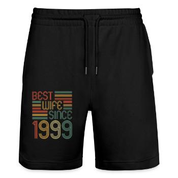 Beste Ehefrau seit 1999 25.Hochzeitstag - Stanley/Stella Unisex Bio Joggingshorts Trainer  - Schwarz - Vorne - Nik (191cm) & Marisol (170cm)