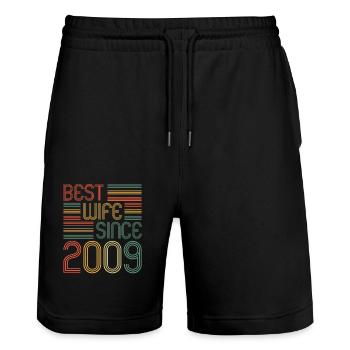 Best wife since 2009 15th wedding anniversary - Stanley/Stella Trainer Unisex Organic Jogging Shorts - black - Front - Nik (191cm) & Marisol (170cm)