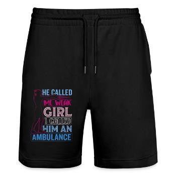 Il m’a appelé une fille faible, je l’ai appelé une ambulance - Short de jogging bio TRAINER Stanley/Stella unisexe - noir - Devant - Nik (191cm) & Marisol (170cm)
