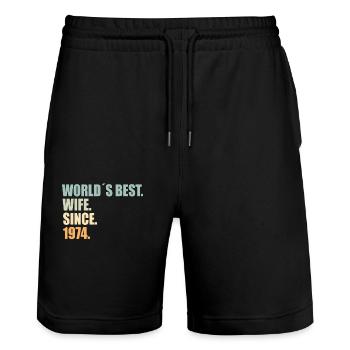 Best wife since 1974 50th wedding anniversary - Stanley/Stella Trainer Unisex Organic Jogging Shorts - black - Front - Nik (191cm) & Marisol (170cm)