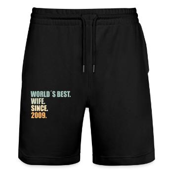 Best wife since 2009 15th wedding anniversary - Stanley/Stella Trainer Unisex Organic Jogging Shorts - black - Front - Nik (191cm) & Marisol (170cm)