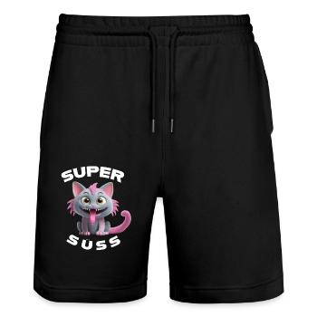 Monstre chat super mignon avec une longue langue - Short de jogging bio TRAINER Stanley/Stella unisexe - noir - Devant - Nik (191cm) & Marisol (170cm)