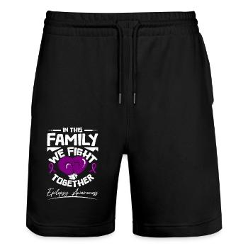 In this family we fight together - Stanley/Stella Trainer Unisex Organic Jogging Shorts - black - Front - Nik (191cm) & Marisol (170cm)