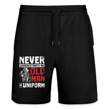Never underestimate an old man in uniform - Stanley/Stella Trainer Unisex Organic Jogging Shorts - black - Front - Nik (191cm) & Marisol (170cm)