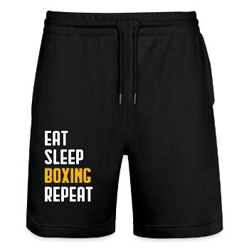 Eat Sleep Boxing Repeat - Stanley/Stella Trainer Unisex Organic Jogging Shorts - black - Front - Nik (191cm) & Marisol (170cm)