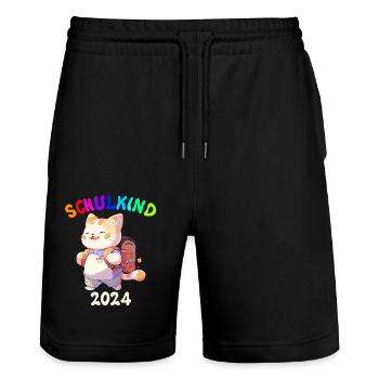 School Enrollment Cat School Beginning School Child 2024 - Stanley/Stella Trainer Unisex Organic Jogging Shorts - black - Front - Nik (191cm) & Marisol (170cm)