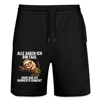 My parents all say I'm lazy sloth - Stanley/Stella Trainer Unisex Organic Jogging Shorts - black - Front - Nik (191cm) & Marisol (170cm)