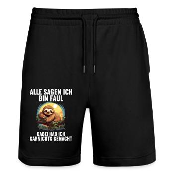 My parents all say I'm lazy sloth - Stanley/Stella Trainer Unisex Organic Jogging Shorts - black - Front - Nik (191cm) & Marisol (170cm)