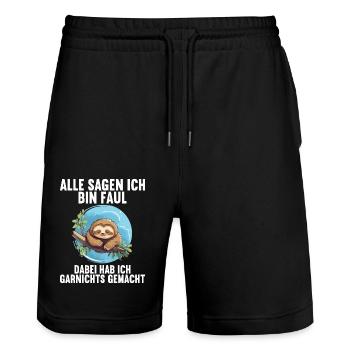 My parents all say I'm lazy sloth - Stanley/Stella Trainer Unisex Organic Jogging Shorts - black - Front - Nik (191cm) & Marisol (170cm)