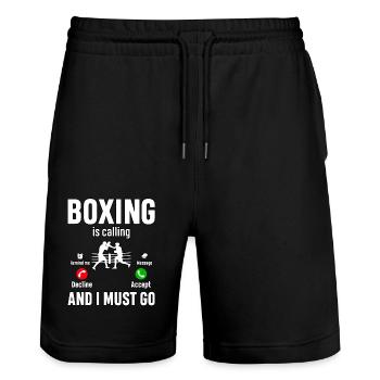 Boxen ruft und ich muss gehen - Stanley/Stella Unisex Bio Joggingshorts Trainer  - Schwarz - Vorne - Nik (191cm) & Marisol (170cm)
