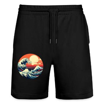 Große Welle La Grande Vague Kanagawa - Short de jogging bio TRAINER Stanley/Stella unisexe - noir - Devant - Nik (191cm) & Marisol (170cm)