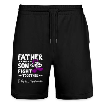 Father and son fight together, epilepsy awareness - Stanley/Stella Trainer Unisex Organic Jogging Shorts - black - Front - Nik (191cm) & Marisol (170cm)