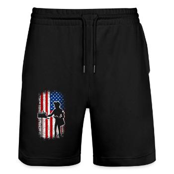 Usa American flag Mail lady - Stanley/Stella Unisex Bio Joggingshorts Trainer  - Schwarz - Vorne - Nik (191cm) & Marisol (170cm)