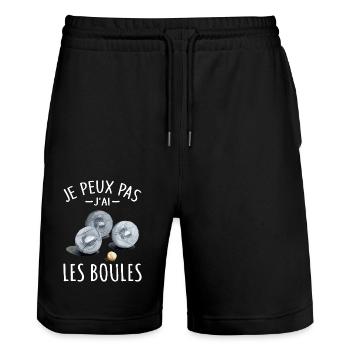 Je Peux pas j'ai les boules Boccia Boule Pétanque - Short de jogging bio TRAINER Stanley/Stella unisexe - noir - Devant - Nik (191cm) & Marisol (170cm)