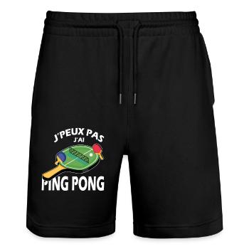 J'Peux pas j'ai Ping Pong tennis de table Pongiste - Short de jogging bio TRAINER Stanley/Stella unisexe - noir - Devant - Nik (191cm) & Marisol (170cm)