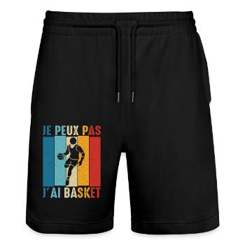 Je Peux pas j'ai Basket Basket-Ball Basketteur fan - Short de jogging bio TRAINER Stanley/Stella unisexe - noir - Devant - Nik (191cm) & Marisol (170cm)