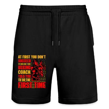 Boxing - Stanley/Stella Trainer Unisex Organic Jogging Shorts - black - Front - Nik (191cm) & Marisol (170cm)