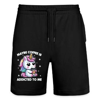 Maybe Coffee Is Addicted To Me Unicorn Funny - Stanley/Stella Trainer Unisex Organic Jogging Shorts - black - Front - Nik (191cm) & Marisol (170cm)