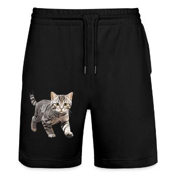 Cat Cats American Wirehair - Stanley/Stella Trainer Unisex Organic Jogging Shorts - black - Front - Nik (191cm) & Marisol (170cm)