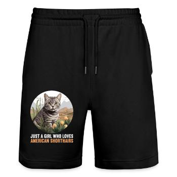Chat Chats American Shorthair - Short de jogging bio TRAINER Stanley/Stella unisexe - noir - Devant - Nik (191cm) & Marisol (170cm)