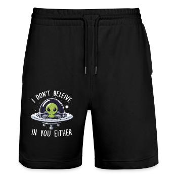 alien i dont believe in you either - Stanley/Stella Trainer Unisex Organic Jogging Shorts - black - Front - Nik (191cm) & Marisol (170cm)