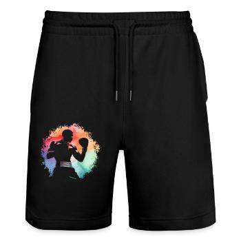 Boxen - Stanley/Stella Unisex Bio Joggingshorts Trainer  - Schwarz - Vorne - Nik (191cm) & Marisol (170cm)