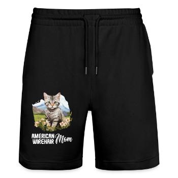 Cat Cats American Wirehair - Stanley/Stella Trainer Unisex Organic Jogging Shorts - black - Front - Nik (191cm) & Marisol (170cm)