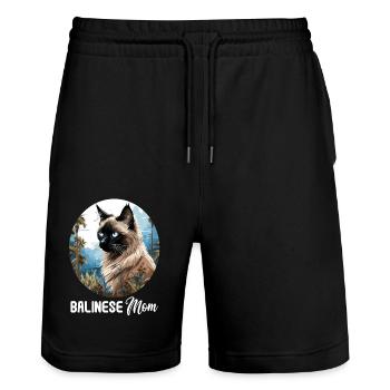 Chat balinais Balinesenkatze - Short de jogging bio TRAINER Stanley/Stella unisexe - noir - Devant - Nik (191cm) & Marisol (170cm)