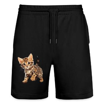 Chat du Bengale Bengalkatze - Short de jogging bio TRAINER Stanley/Stella unisexe - noir - Devant - Nik (191cm) & Marisol (170cm)