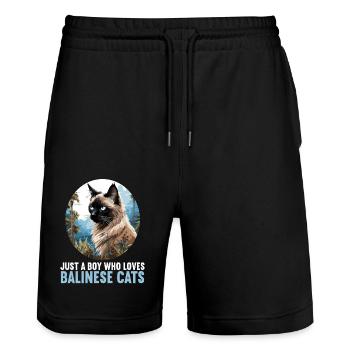 Chat balinais Balinesenkatze - Short de jogging bio TRAINER Stanley/Stella unisexe - noir - Devant - Nik (191cm) & Marisol (170cm)